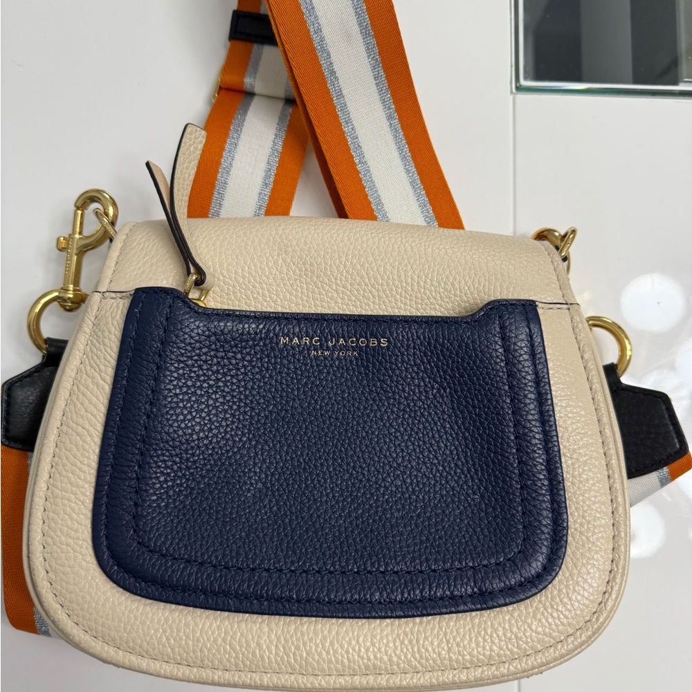 Marc Jacobs Cream and Blue Crossbody Bag with Structured Design